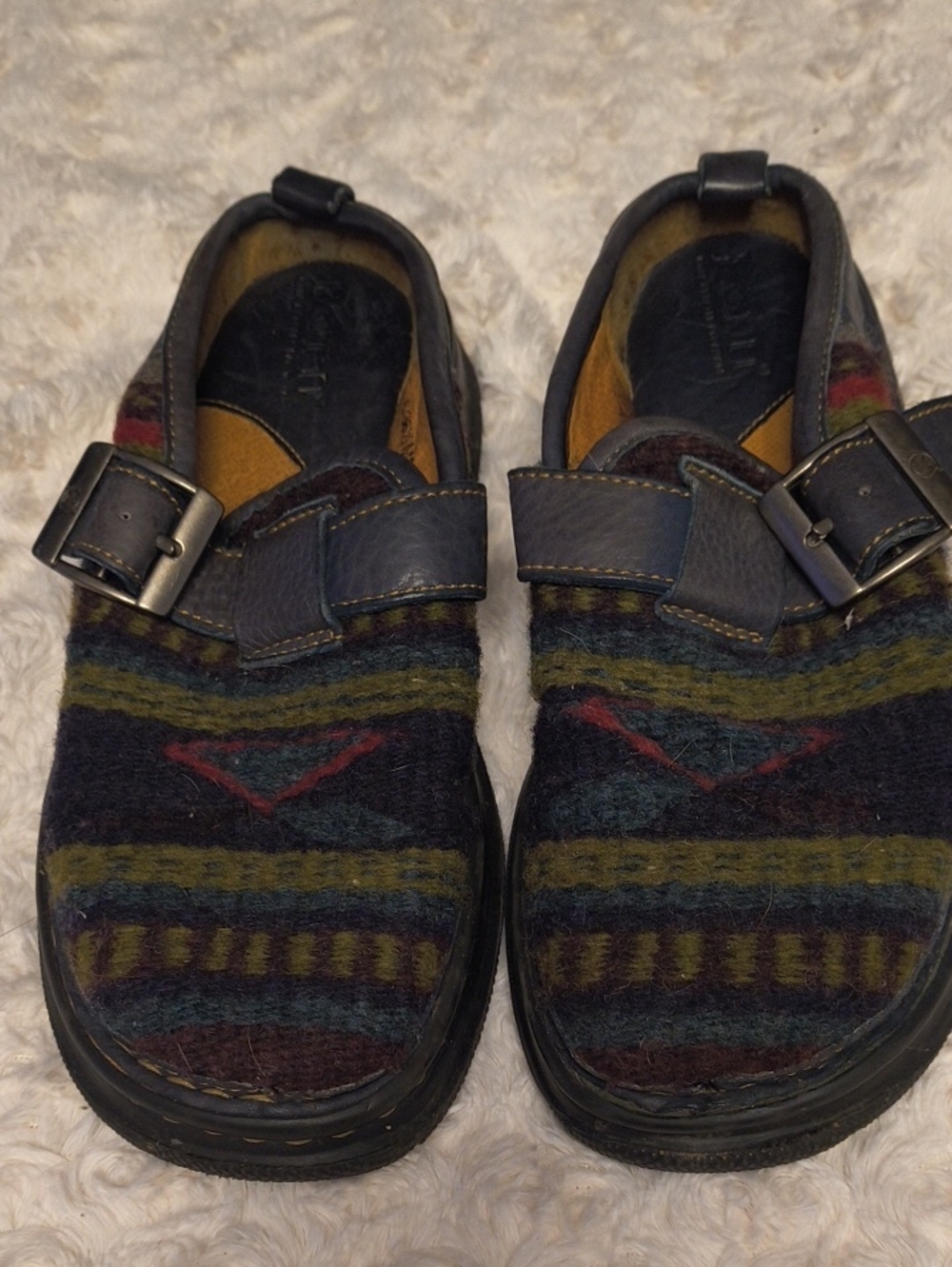 Women's Patterned Wool Slip-On Shoes with Buckle